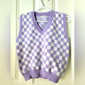 5 for $20 SALE! SHEIN Lavender and White Checkered V-Neck Knit Vest - Kids
